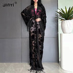 WINYI Middle East Coat Muslim Fashion Kaftan kimono maxi Robes Streetwear Open Abaya Perspective elegant dress beach cover up - Matrix Studios