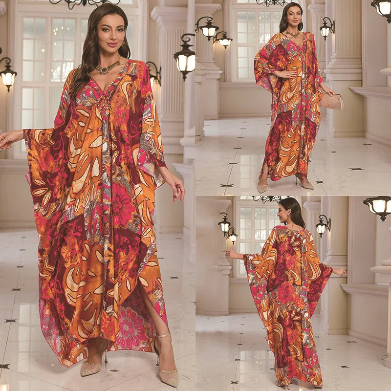 Kaftan Dresses for Women Wave Neck Swimsuit Cover Up Caftan Dress Plus Size Oversized Long Beach Dress - Matrix Studios