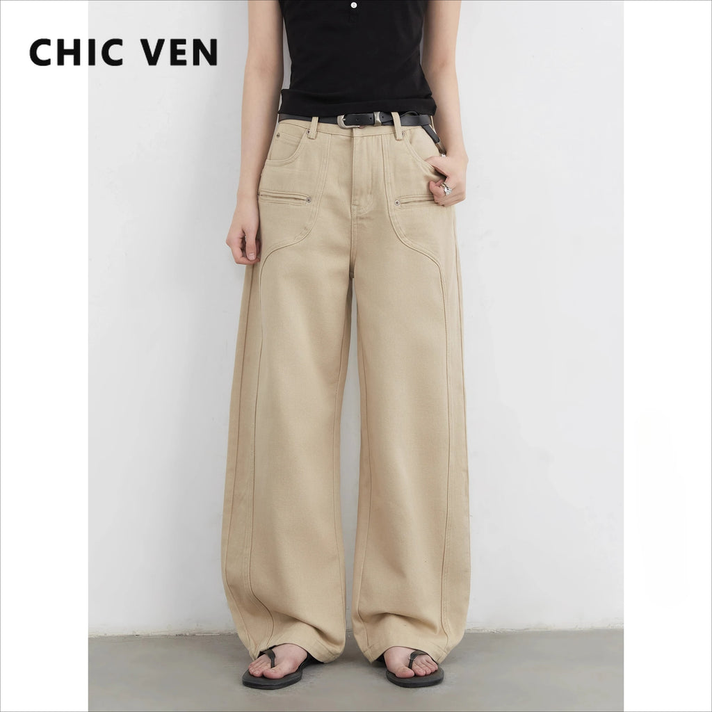 CHIC VEN Women Jeans Solid Loose Casual New Split Wide Leg Denim Pant Workwear Female Trousers Spring Autumn 2025 - Matrix-studios.com