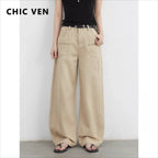 CHIC VEN Women Jeans Solid Loose Casual New Split Wide Leg Denim Pant Workwear Female Trousers Spring Autumn 2025 - Matrix-studios.com