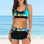 Hawaiian Print Split Swimsuit Two Piece Sets For Woman Sporty Tankini Bikini Swim Tank Top+Bikinibottom Shorts Beachwear - Matrix-studios.com