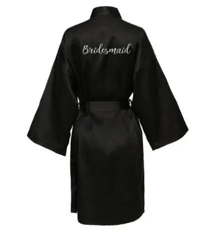 Satin Silk Robe Bride Robe Women Wedding Robe Bridesmaid Robes Dressing Bridal Robes Black - Matrix-studios.com