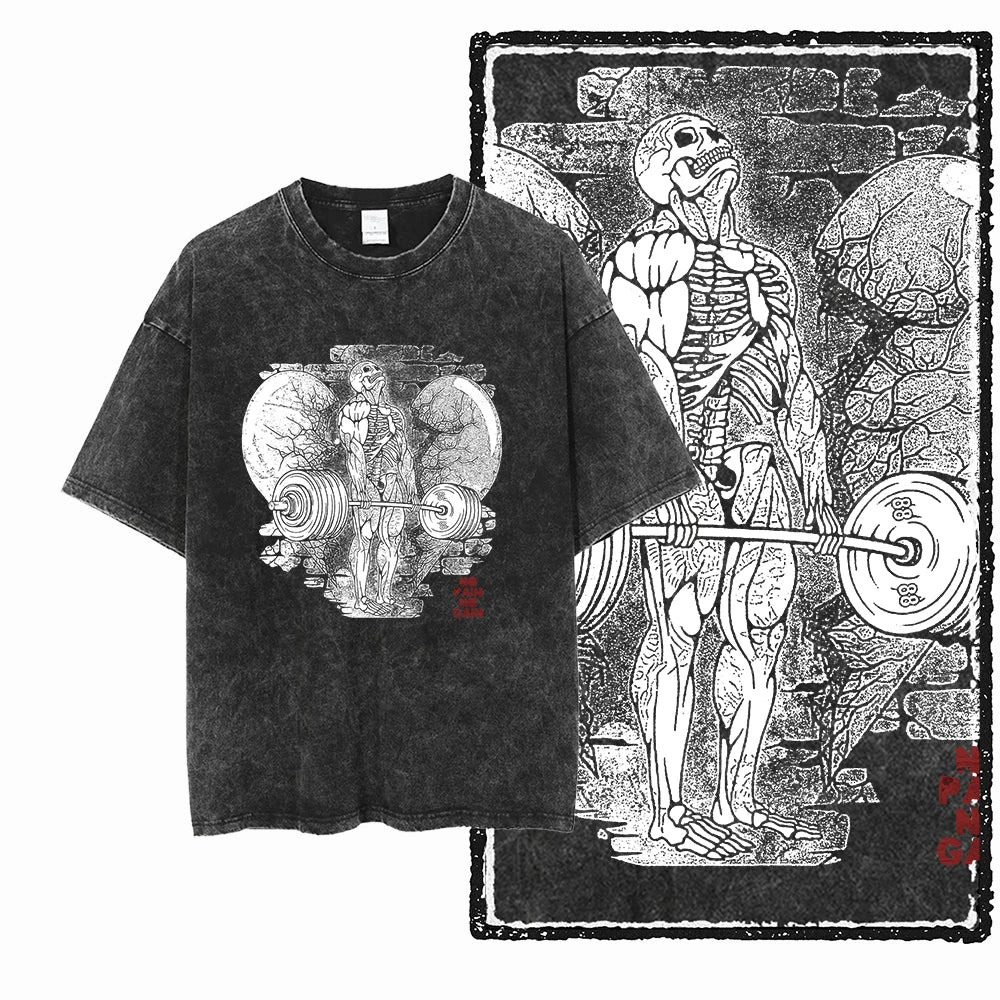 YG BODY BUILDING Printed Cotton Acid Washed Graphic Unisex T Shirt Cool CROSSFIT Streetwear Men Tshirts Big Size Tee for Men - Matrix Studios