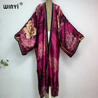 WINYI Summer New Fashion Print Women Cardigan Loose Long Dress Elegant Party Boho Maxi Beach Holiday Cover Up Kimonos Kaftan - Matrix Studios