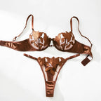 Embroidered Print Pajama Set - A Set Featuring a Floral Design Suitable for Women, a Sexy Bra ZA824031 - Matrix-studios.com