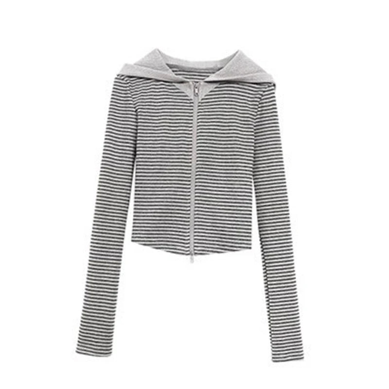Tonngirls Y2k Japanese Hoodies Women Long Sleeve Striped Sweatshirt Streetwear American Striped Hoodies With Zipper E-girls - Matrix Studios