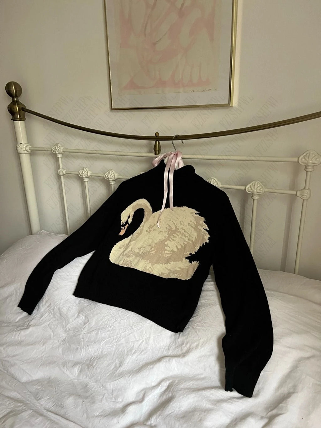Black Swan Graphic Print Women Sweet Cute Turtleneck Knitted Sweater Y2K Style Winter Harajuku High Street Casual Warm Pullover - Matrix Studios