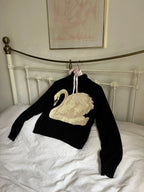 Black Swan Graphic Print Women Sweet Cute Turtleneck Knitted Sweater Y2K Style Winter Harajuku High Street Casual Warm Pullover - Matrix Studios