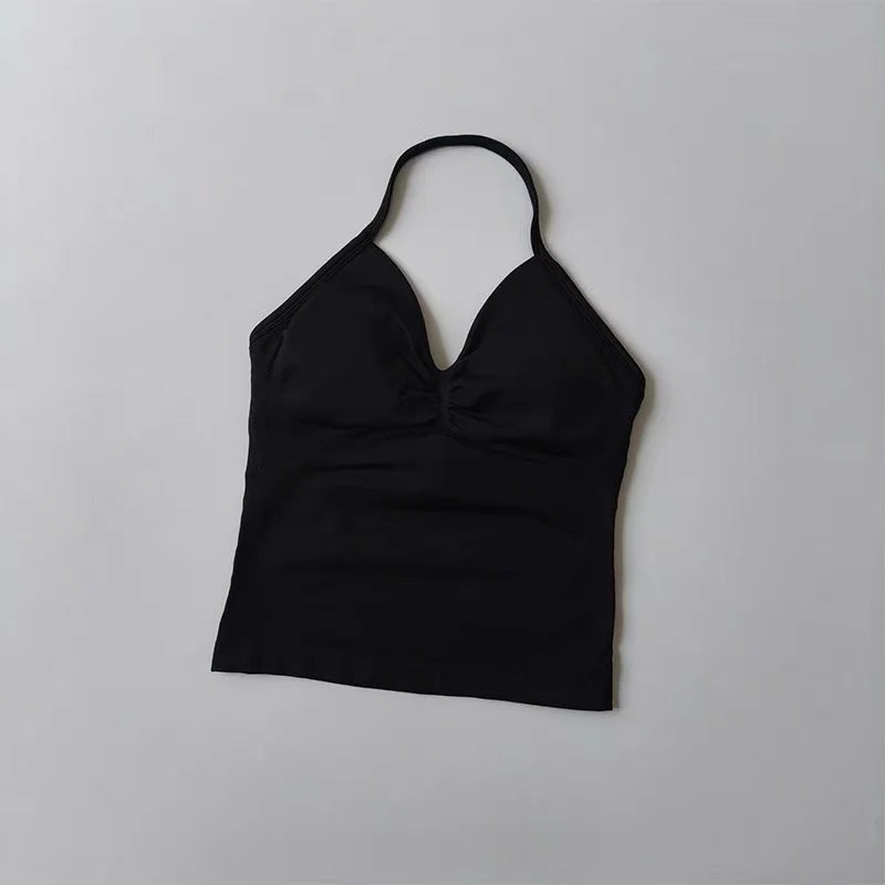 Sexy Halter Neck Beautiful Back High Waist Peach Sports Bras Shorts Suit Pilates Gathering Yoga Vest Training Fitness Bra Sets - Matrix-studios.com