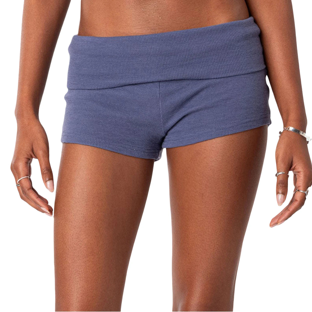 Summer Slim Yoga Shorts Women Casual Solid Color Fold Over Low Waist Lounge Shorts - Matrix Studios