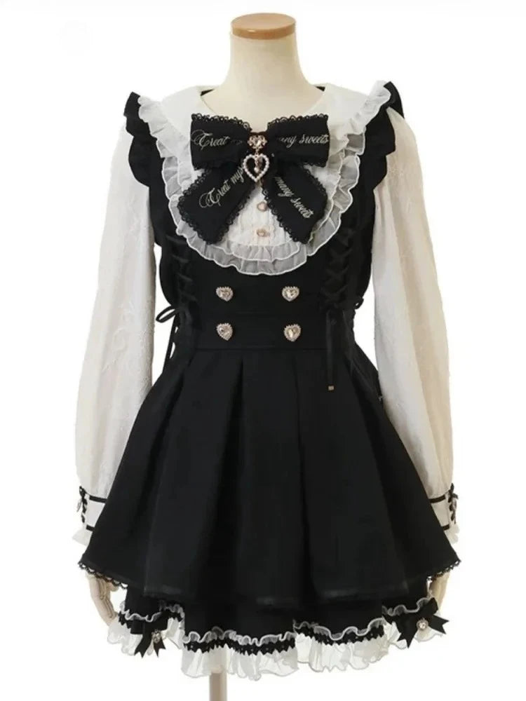 Sweet Lolita Vintage Suits Women Ruffles Cardigan + Sexy Y2k Corset Vest + Mini Skirts Autumn Korean Elegant 3 Piece Dress Sets - Matrix-studios.com