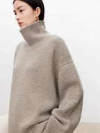 Thickened turtleneck 100% pure cashmere sweater women's loose lazy knit silhouette sweater European products - Matrix Studios