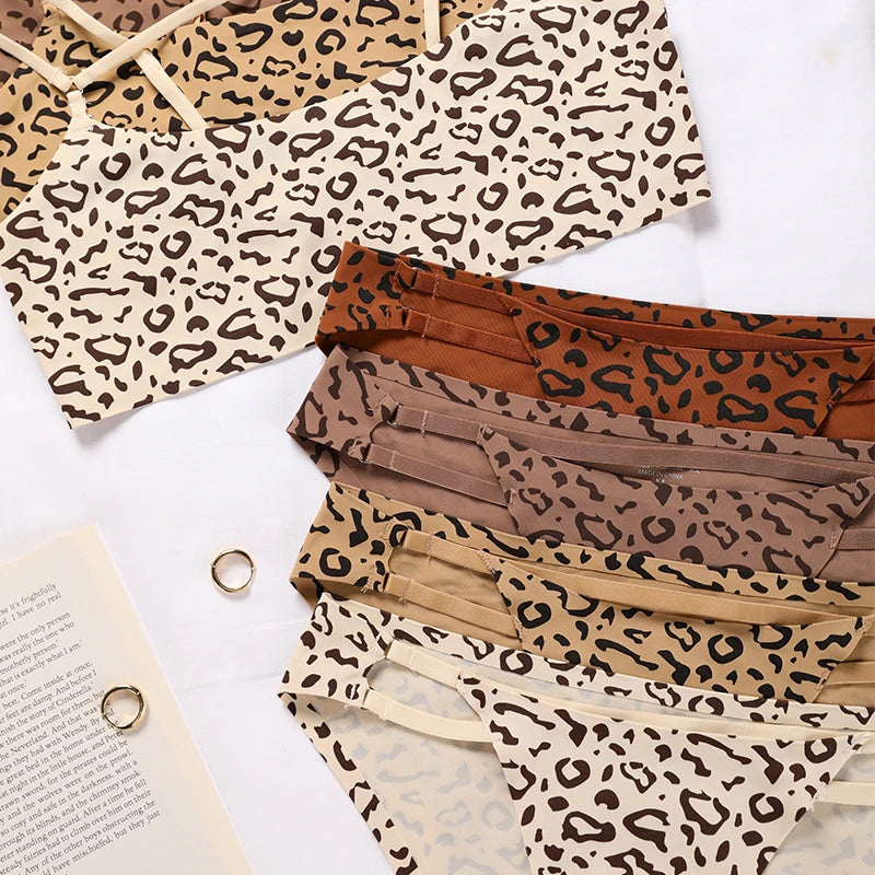 Hot Sale Leopard Ice Silk Bralette Wireless Active Fitness Tracelss Bra Brief Seamless Bra And Panty Set For Women - Matrix-studios.com