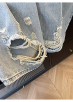 American Vintage Ripped Patchwork Jeans For Women New Spring Fall Light Blue High Waist Slim Loose Wide Leg Denim Trousers Stree - Matrix-studios.com