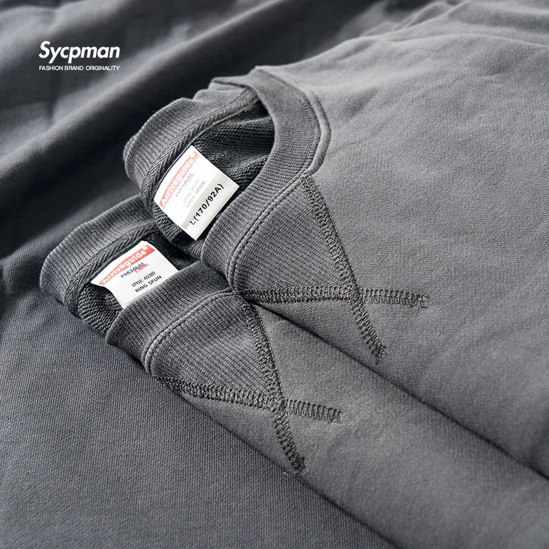 380g Tight Match Heavy Inverted Triangle Loose Versatile Solid Cotton Vintage Autum Winter Long Sleeve Round Neck Sweater - Matrix Studios