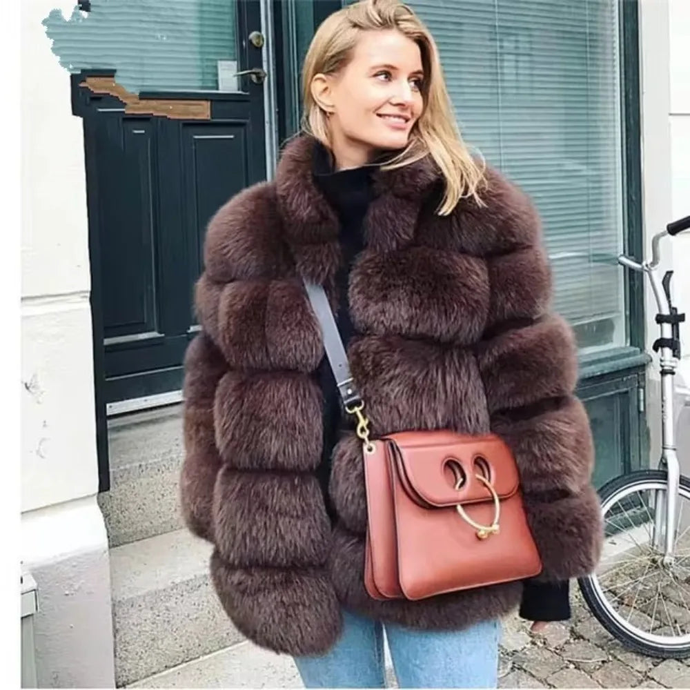 Women Faux Fur Jacket Thick Loose Long Coat Warm Turn Down Collar Full Sleeve Open Stitch Thick Coats Solid Winter 2025 - Matrix Studios