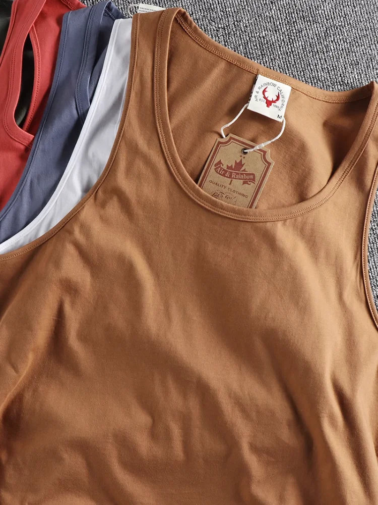 Summer New American Sleeveless O-neck Solid Color T-shirt Men's Fashion 100% Cotton Washed Casual Sports Fitness Basketball Vest - Matrix Studios