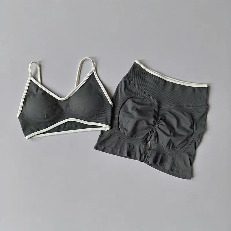 Fitness Suit, Women's Suspender, Contrasting Color Bra, Sports Shock-absorbing Speed Drying Pants, Breathable Yoga Suit - Matrix-studios.com