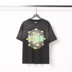 Summer Vintage Distressed Washed Hole SATOSHI Tshirts Cotton Black Circular Line Pattern Short Sleeve Men Women Street Outfit - Matrix-studios.com