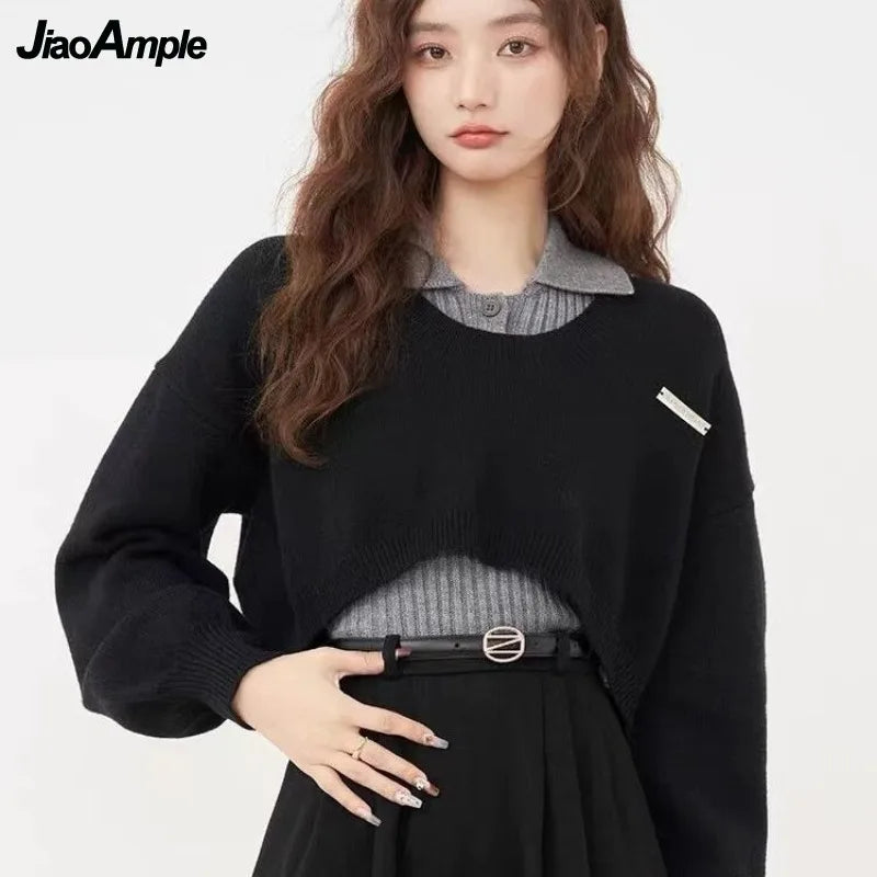 2026 Women's Spring Autumn New Knit Sweater+POLO Vest+Retro Plaid Strap Skirt 3-Piece Suit Lady Elegant Dress Matching Set - Matrix-studios.com