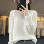 100% pure wool cashmere sweater women's V-neck pullover casual knit top autumn and winter women's coat Korean fashion - Matrix Studios