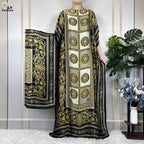 Muslim Abayas For Women 2023 New Fashion Printed Silk Soft Loose Femme Elegant Robe African Maxi Party Dresses With Belt Turban - Matrix-studios.com