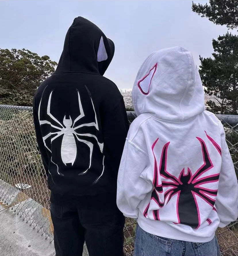 Harajuku Fashion Y2K Oversized Coat Personality Spider Print Women's Hoodie Autumn And Winter Punk Full Zip Up Hoodie Tops - Matrix Studios