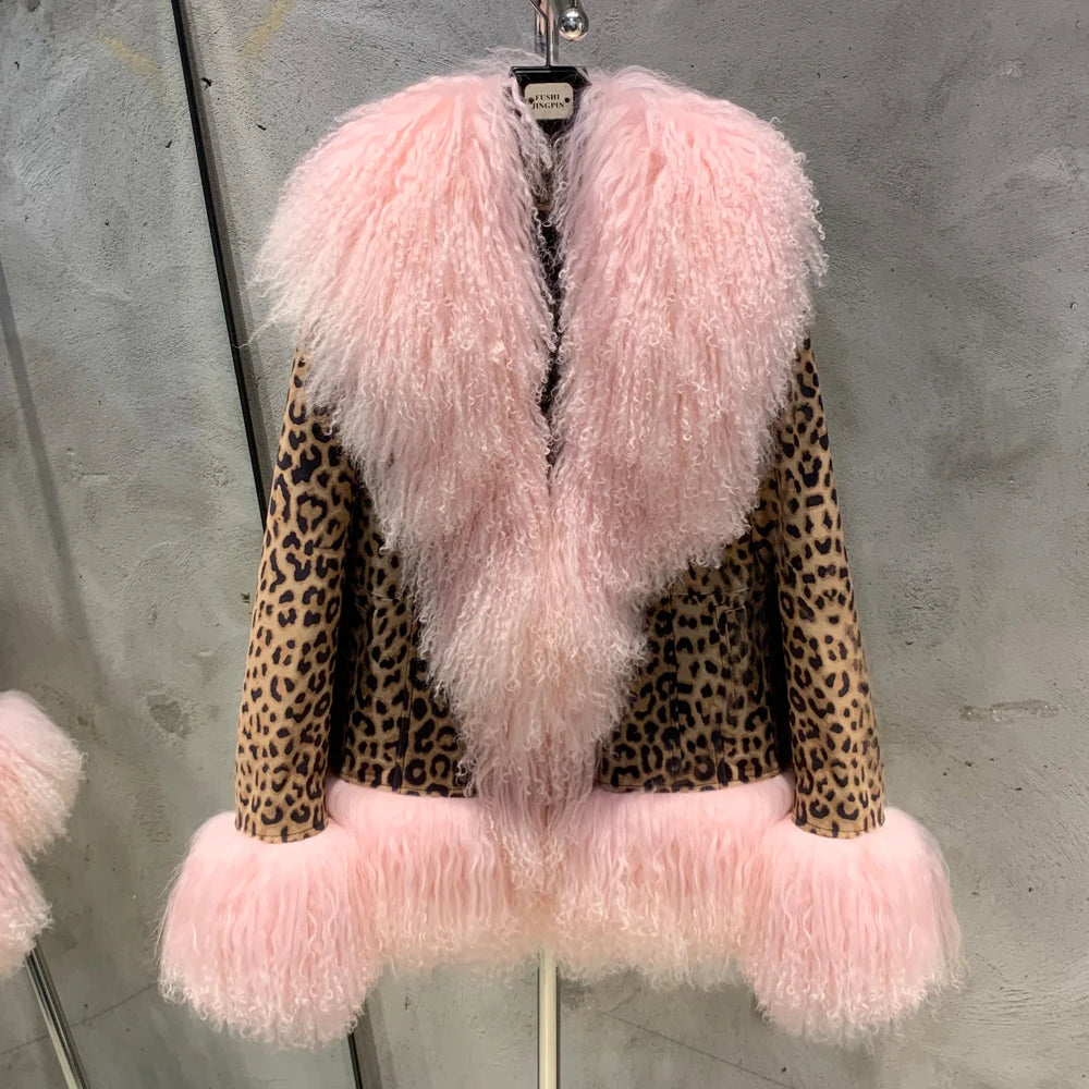 Sheep Fur Leather Coats Women Winter Luxury Mongolian Fur Leather Jackets with Long Sleeve with Natural Mongolian Fur 7251 - Matrix Studios