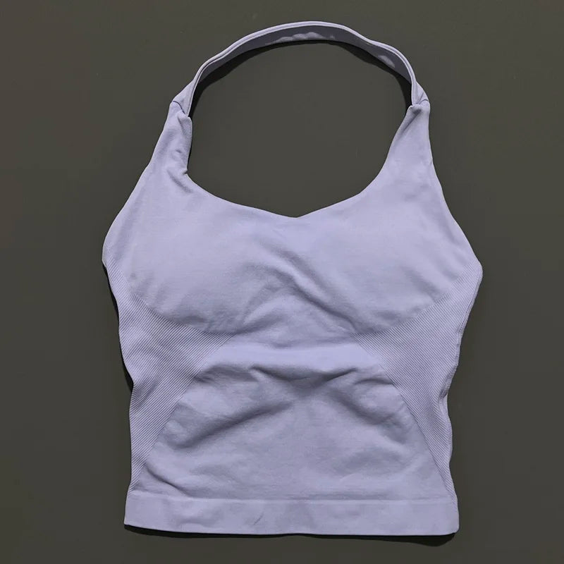 HISTELLO Sports Halter Top Seamless Longline Strappy Gym Tank Top Women Yoga Clothing Workout Fitness Sportswear Pilates Vest - Matrix-studios.com