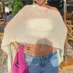 Women Knit Cover-ups Summer Autumn See-through Irregular Loose Pullover Summer Beach Smock Crop Tops Bikinis Cover Ups - Matrix Studios