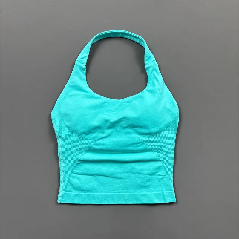 HISTELLO Sports Halter Top Seamless Longline Strappy Gym Tank Top Women Yoga Clothing Workout Fitness Sportswear Pilates Vest - Matrix-studios.com
