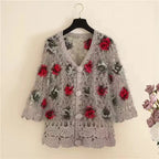 Three-Dimensional Flower Openwork Crocheted Sweater Cardigan Women's Spring And Autumn New Heavy Industry Joker Sweater 3XL Coat - Matrix Studios