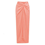 Fashion Solid Beach Dress Women's Casual Elastic High Waist Slit Long Skirt Summer 2025 New Beachwear Spice Girl Bikini Cover Up - Matrix Studios