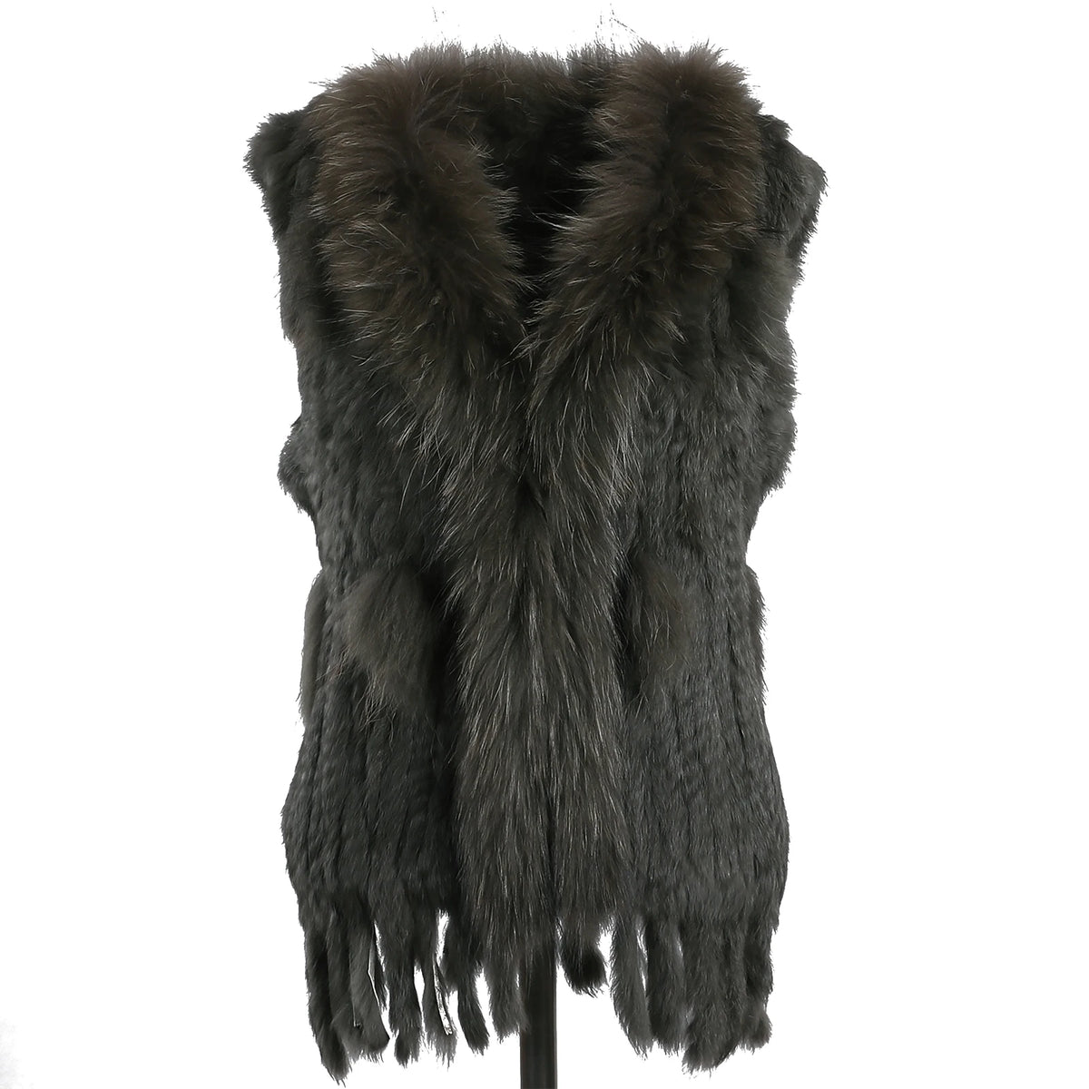 BOONJOVIA Women's 100% Real Rabbit Fur Knitted Vest Raccoon Fur Trim Collar Gilet Lady Fashion Waistcoat For Autumn Winter - Matrix Studios