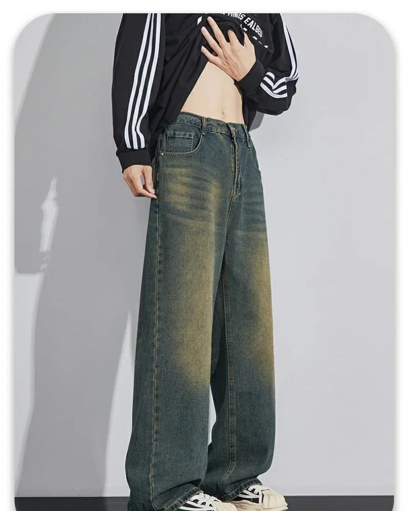 Men's Denim Pants Vintage Washing Wide Leg Loose Jeans Casual Straight American Style  Street Men Trousers Four Seasons New 2026 - Matrix Studios