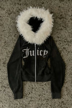 Harajuku y2k Millennial Hottie American retro fur collar piecing hoodie zipper hoodie female fall/winter hip hop zipper jacket - Matrix Studios