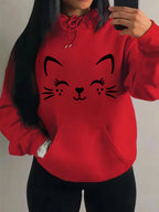 Simple Word Cat Happy Pattern Women Hoodies Fashion Casual Streetwear Personality Hip Hop Hoodie Trendy Fleece Pulloverar