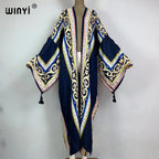2023 WINYI New Cotton Feeling Bikini Cover-ups Bohemian Print Front Open Long Kimono Kaftan Beach Cover Ups for Swimwear Dresses - Matrix Studios