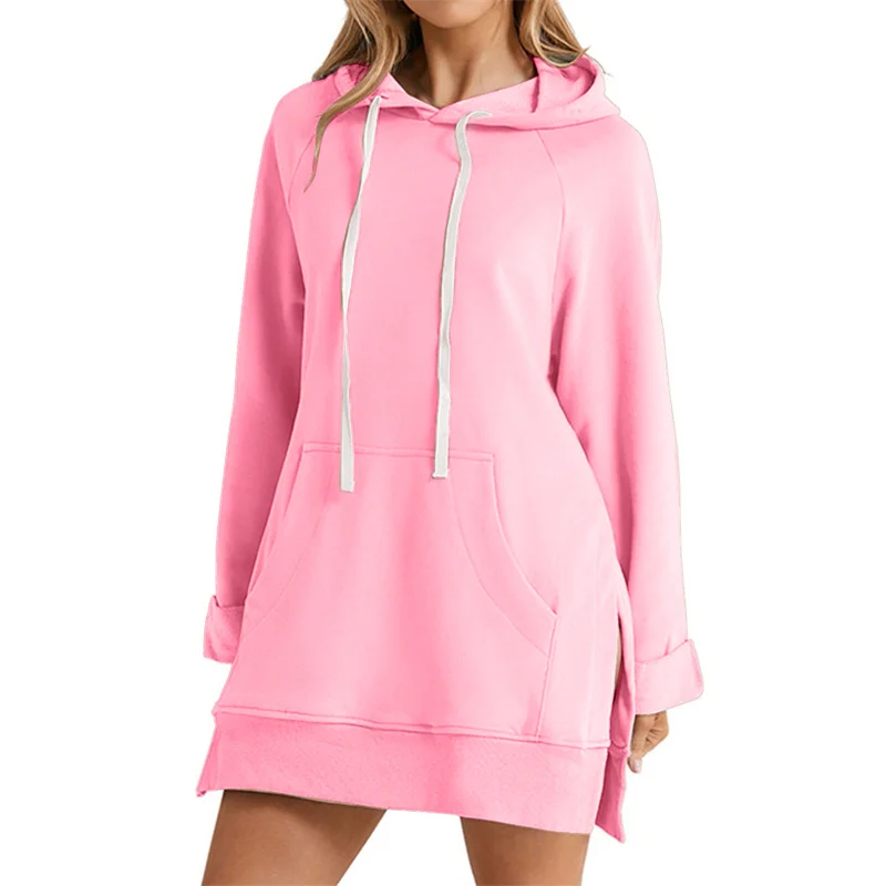 Women Hoodie Dress Slit Hem Drawstring Loose with Big Pocket Hooded Pullover Mid Length Top Commuting Dating Sport HoodieCYXX385 - Matrix Studios