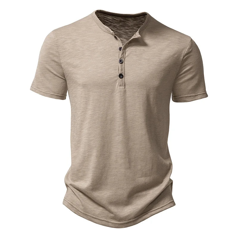 Henley Collar Summer Men Casual Solid Color Short Sleeve T Shirt for Men Polo men High QualityMens T Shirts - Matrix Studios