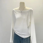 Autumn Winter One Shoulder Cotton Long Sleeve Slant Shoulder Women's Clothing Style Interior Wide Truffle Shoulder Base Shirt - Matrix-studios.com