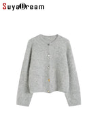 SuyaDream, Women Cardigans, 78%Alpaca, O Neck, Single breasted Solid Sweaters, 2025 Fall Winter Warm Jackets, White, Grey, Pink - Matrix Studios