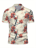Japanese Cherry Blossom Pattern Polo Shirt For Men Women 3D Print T-Shirts Harajuku Street Short Sleeve Lapel Polo Tops Tees - Matrix-studios.com