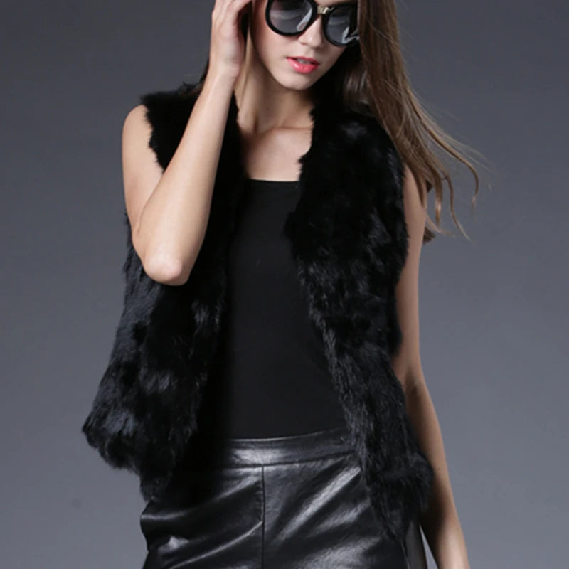 Fancy Rani Real Rabbit Fur Vest Short Natural Jacket For Women Fashion Leather Autumn Winter Spring Outwear High Quality - Matrix Studios
