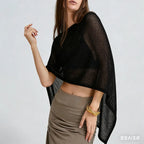 Women Sheer Knit Poncho Top Y2K See Through Crochet Batwing Sleeve Beach Cover Up Poncho Shawl Beach Vacation Outfits - Matrix Studios