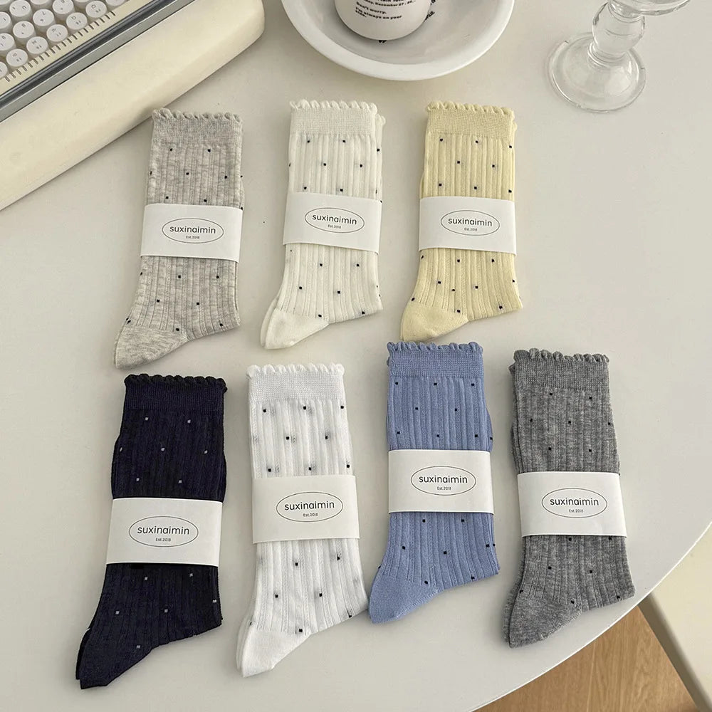 Summer Thin Polka Dot Women Socks Retro Harajuku Cotton Crew Socks Women Girl Fashion Soft Comfortable Japanese Kawaii Cute Sox - Matrix Studios