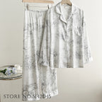 Fashion Print Flower 2PCS Pajamas Set Women Sleepwear Spring Summer Trouser Suits Lounge Wear Loose Satin Homewear Pijamas Suit - Matrix-studios.com