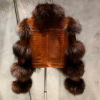 Fur Bomber Ladies New Fashion Jacket Crocdile Sheep Leather With Natural Fur 3573 - Matrix Studios