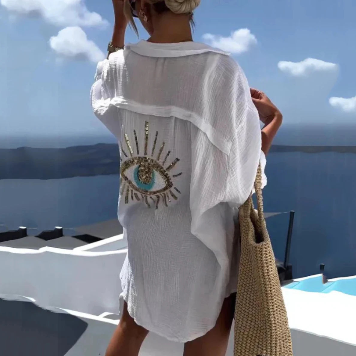 Blue Eyes Bikini Cover Up Lace Hollow Crochet Swimsuit Beach Dress Women 2026 Summer Cover-Ups Bathing Suit Beach Wear Tunic - Matrix Studios