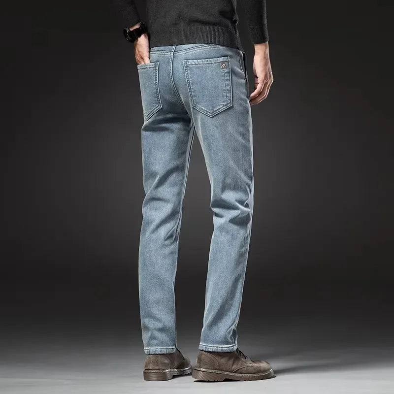 Winter Fleecy Thickened Warm Jeans Vintage Brand Classic Retro Youth Fashion Men Fit Straight Leg Casual Stretch Denim Pants - Matrix Studios